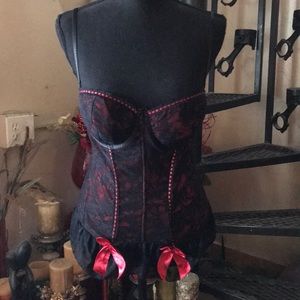 Red & Black Lace Corset Bustier Lingerie 34C